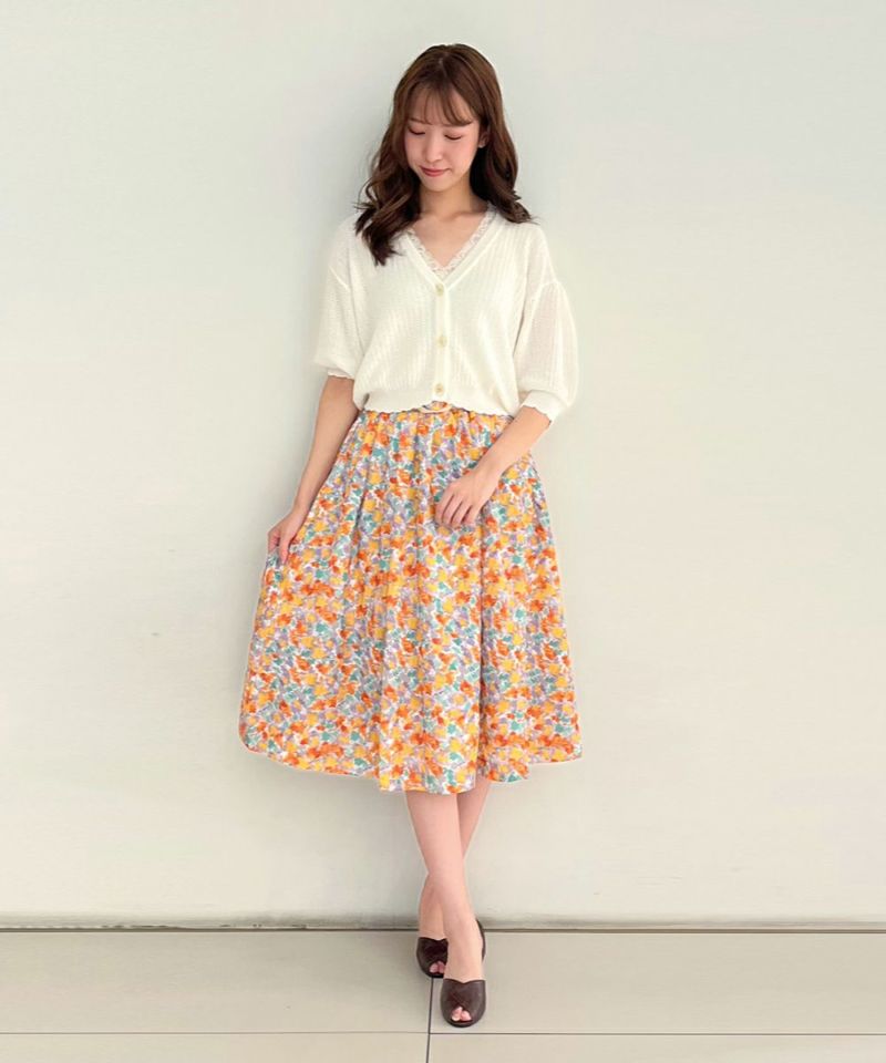 □マーブルバックル付き水彩フラワースカート/F&A [42CG03p008] | F