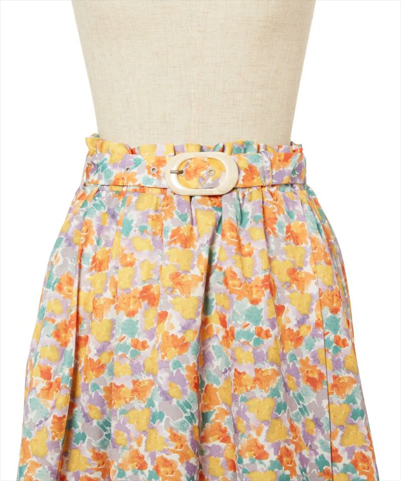 □マーブルバックル付き水彩フラワースカート/F&A [42CG03p008] | F