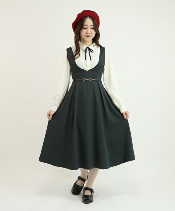 チェーンビット使いディープVネックジャンパースカート/F i.n.t