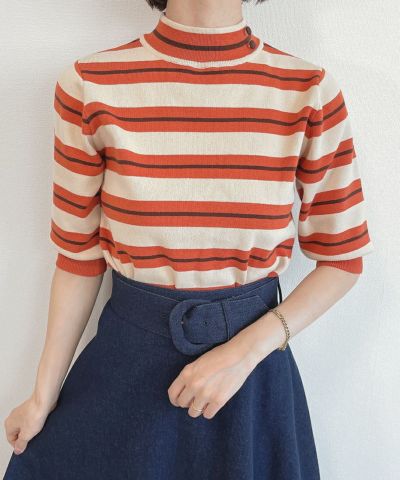 □Retro striped 5/4 sleeve knit pullover/F i.n.t [43AJ03h001]