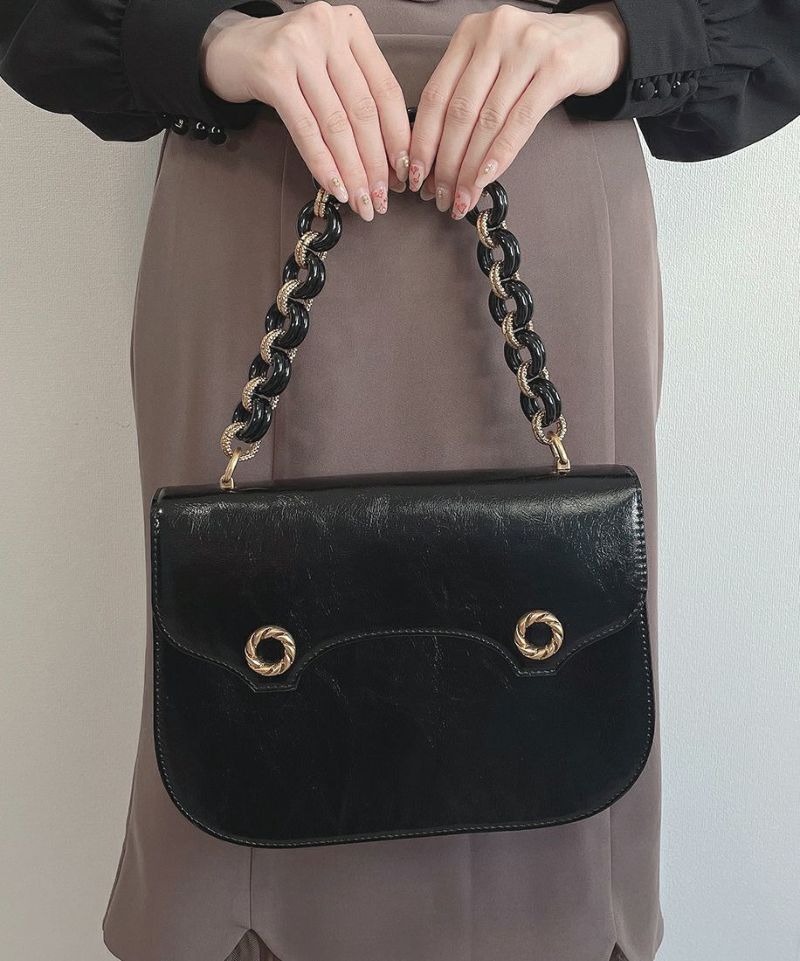 新品 タグ付✨アンアナザーアンジェラス❤️ダブルチェーン ハンドル バッグ 黒 □ダブルチェーンハンドルバッグ/an another angelus