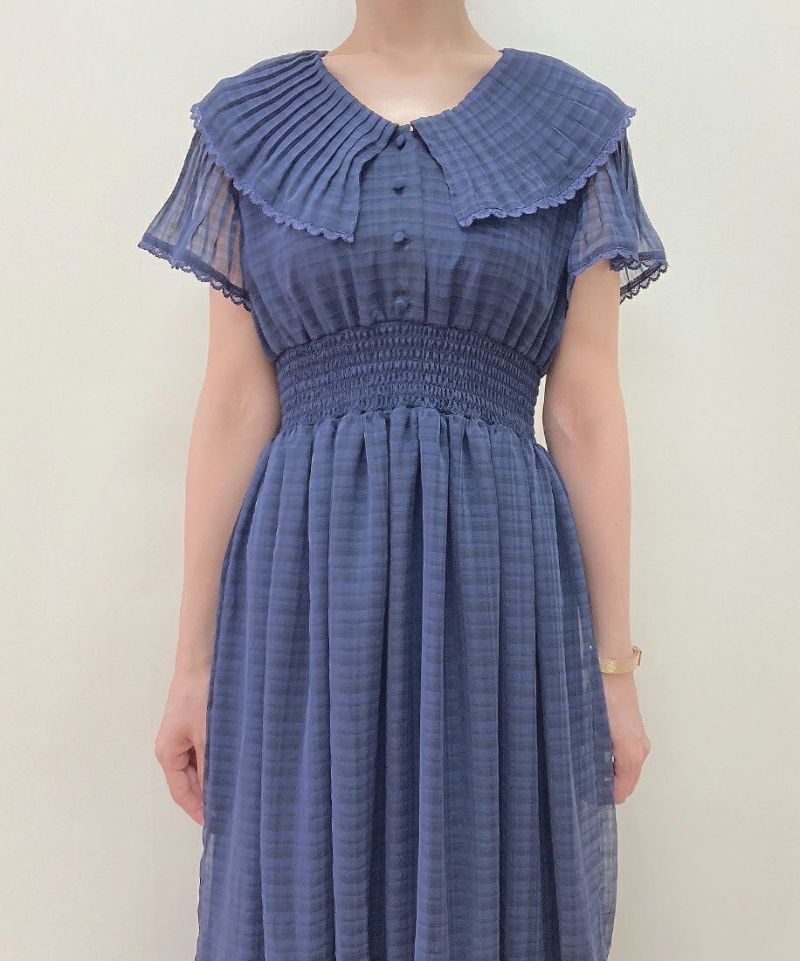 □プリーツフリル衿シアーチェックワンピース/an another angelus