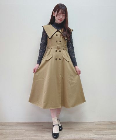 □Big collar trench gilet dress/an another angelus [43BE03f011]