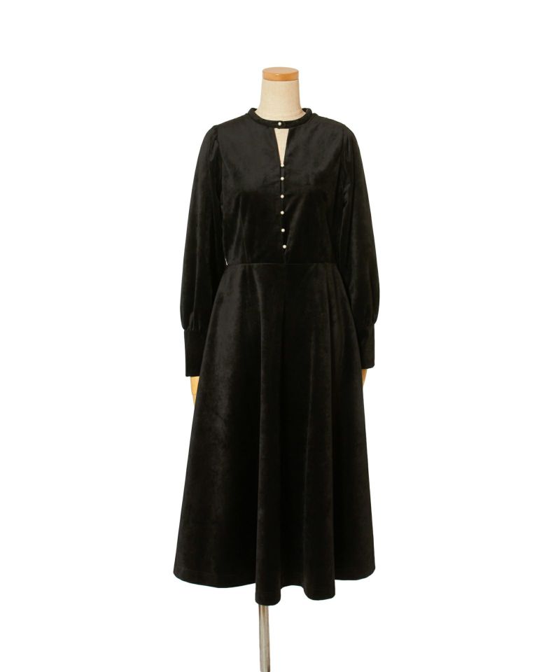 70s ビッグカラー 丸襟 ホルターネック ベルベットロングワンピース N452 花柄刺繍×丸襟］クラシックワンピース 民国風 ワンピース ロング