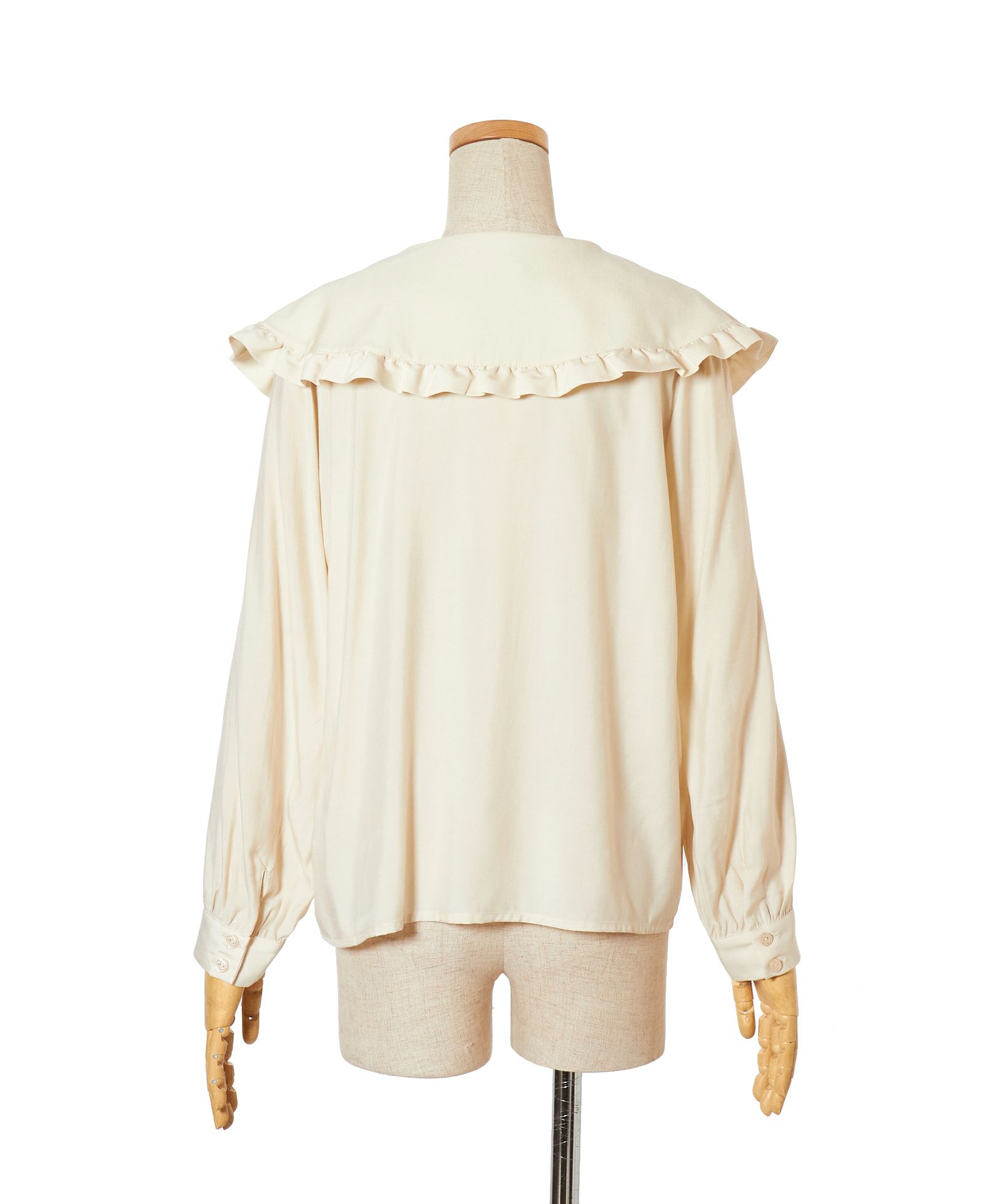 エリテ／Heriter フリルカラー ブラウス コットン シルク ビッグカラー