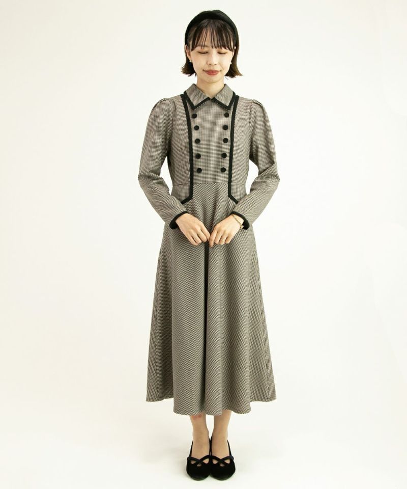 ダブル釦パイピング使いチェックワンピース/an another angelus