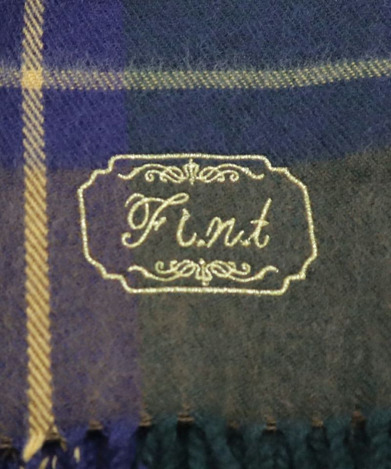 45R 青チェック柄 ストール R刺繍付き フレーム刺繍入りチェック