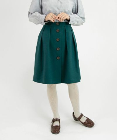 □Faux leather buttoned pleated skirt/F i.n.t [43AG02n010]