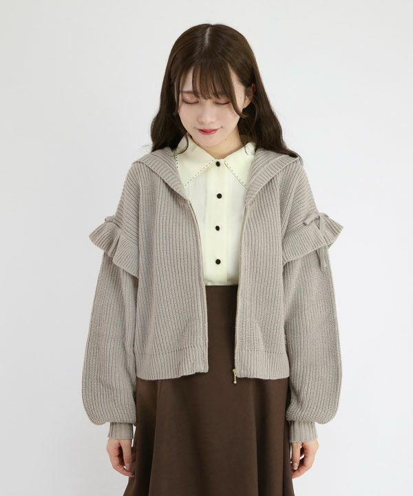 ショルダーフリルジップニットパーカー/F i.n.t [43AJ05j011