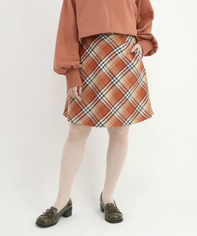 □ Checkered mini skirt with belt/F i.n.t [44AG02k014]