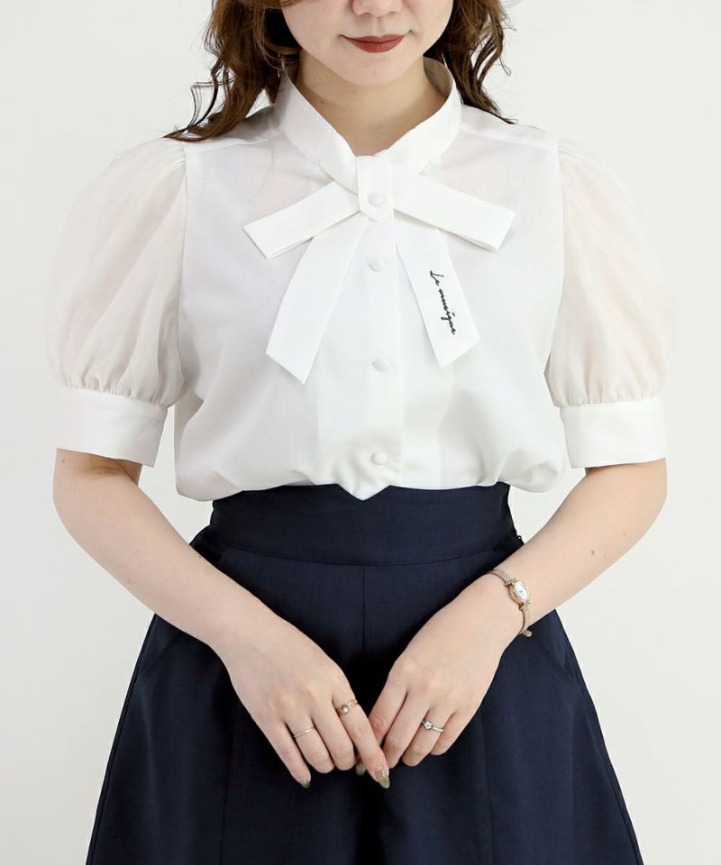 シアースリーブロゴ刺繍ボウタイブラウス/F i.n.t [45AF02h003