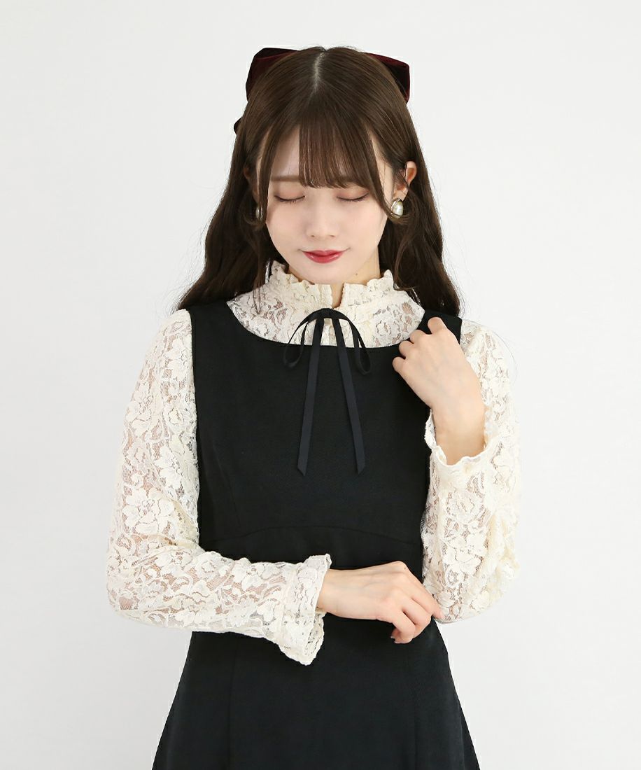 レースレイヤードナローフレアージャンパースカート/an another