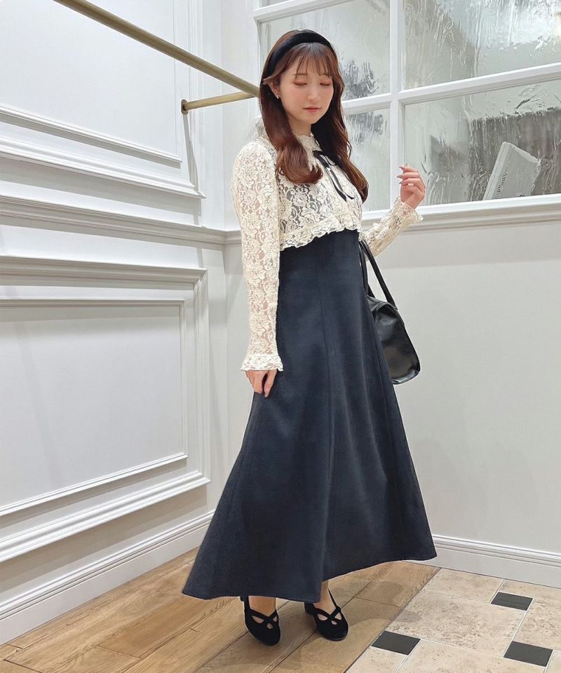 レースレイヤードナローフレアージャンパースカート/an another