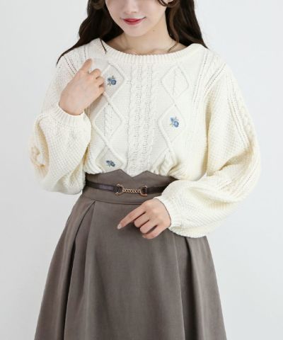 ローズ刺繍ダイヤケーブルニットプルオーバー/F i.n.t [44AJ03j012]