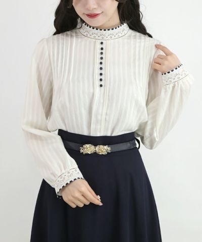 Color scheme ribbon lace stand collar blouse/an another angelus [45BF02j004]