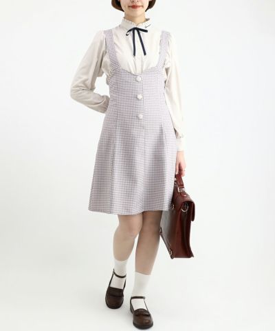 □High waist check mini skirt with suspenders/F i.n.t [45AG05k007]