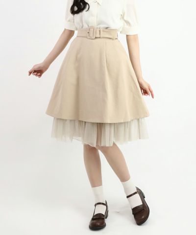 □Tulle layered flared skirt/F i.n.t [45AG03p006]