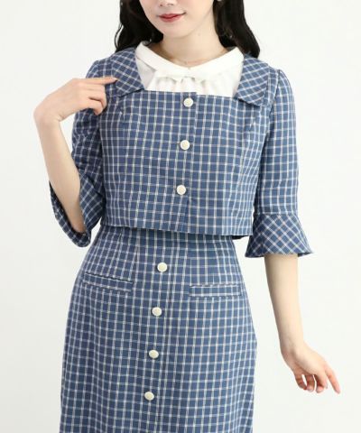 □Square neck check short jacket/an another angelus [45BD01i003]