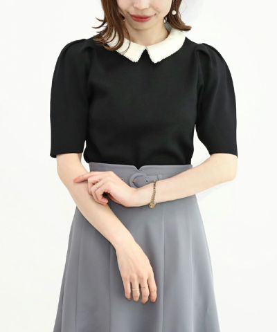 Pearl lace collar knit pullover/an another angelus [45BJ03h007]