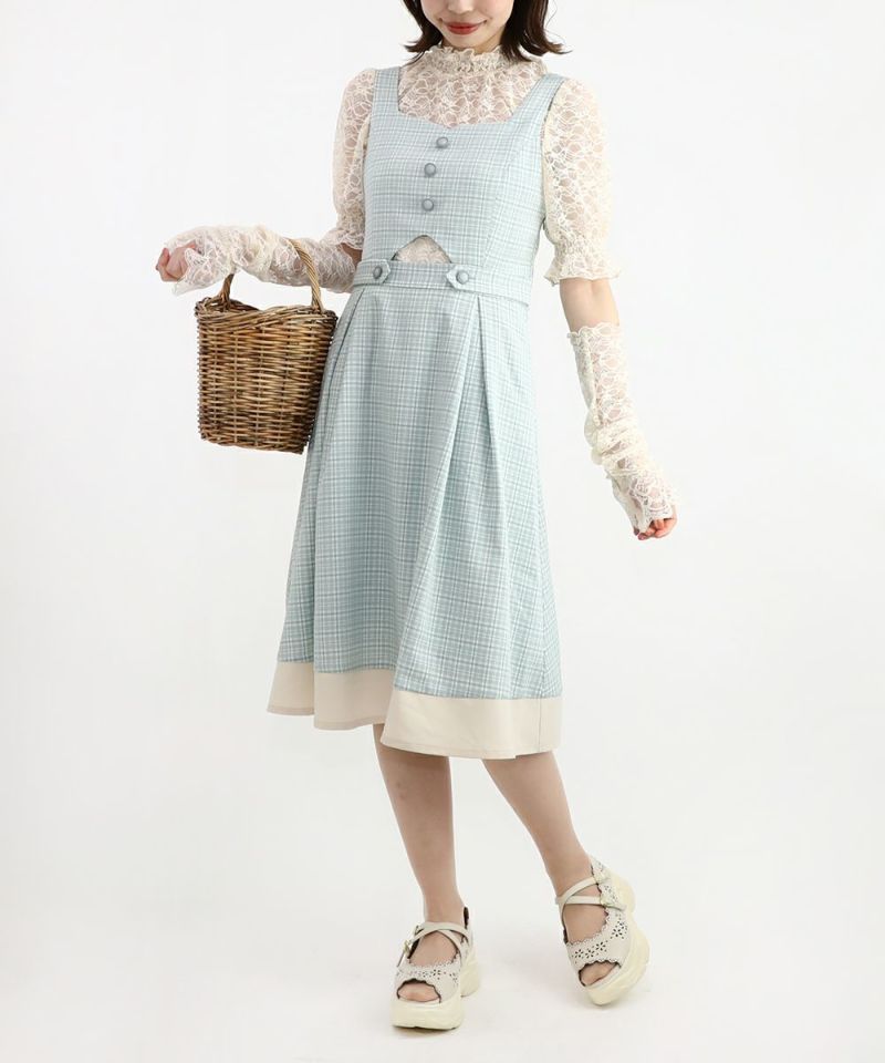 light green×white / 158cm / layered with lace inner