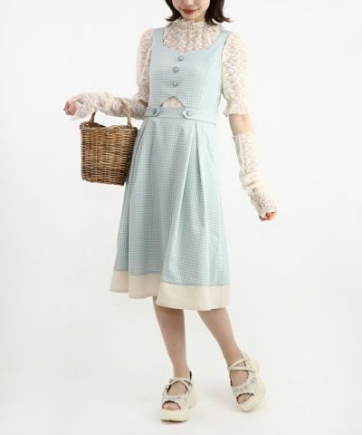 light green×white / 158cm / layered with lace inner