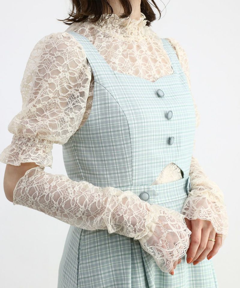 light green×white / 158cm / layered with lace inner