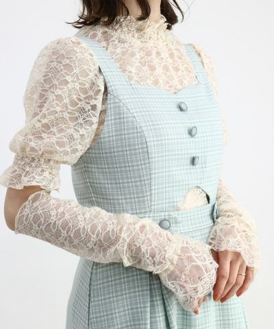 light green×white / 158cm / layered with lace inner