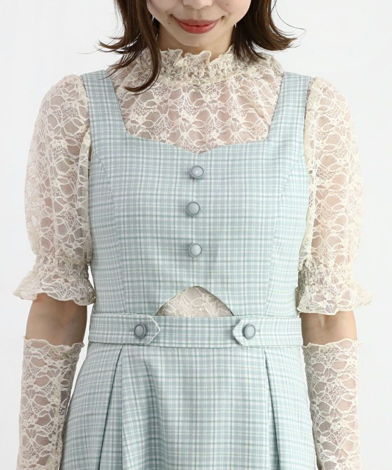 light green×white / 158cm / layered with lace inner