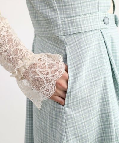 light green×white / 158cm / layered with lace inner