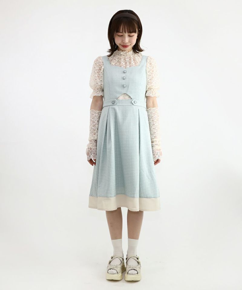 light green×white / 158cm / layered with lace inner