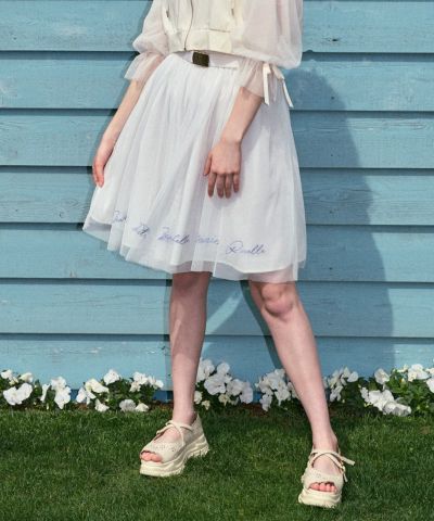 □Sketch logo embroidered tulle skirt/F i.n.t [46AG03n014]