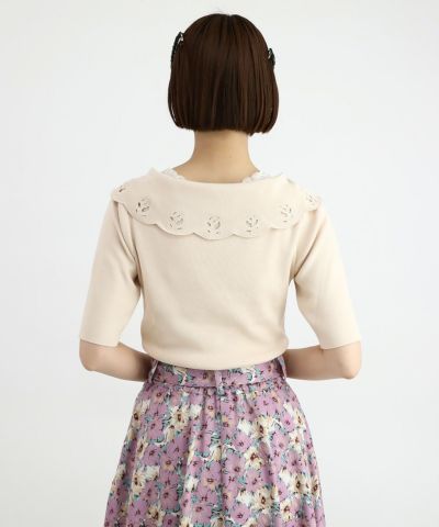□Rose cutwork big collar knit pullover/an another angelus [45BJ03h009]