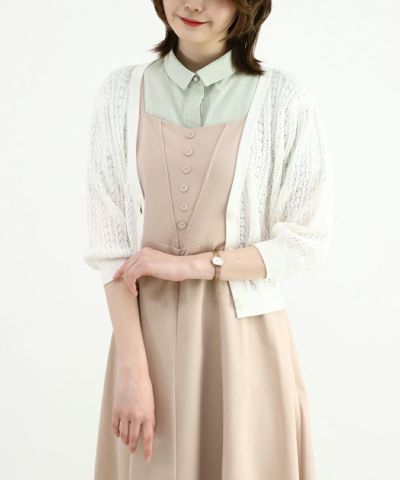 □Rose pearl button openwork cardigan/an another angelus [45BJ04h010]