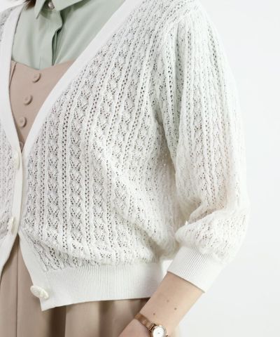 □Rose pearl button openwork cardigan/an another angelus [45BJ04h010]