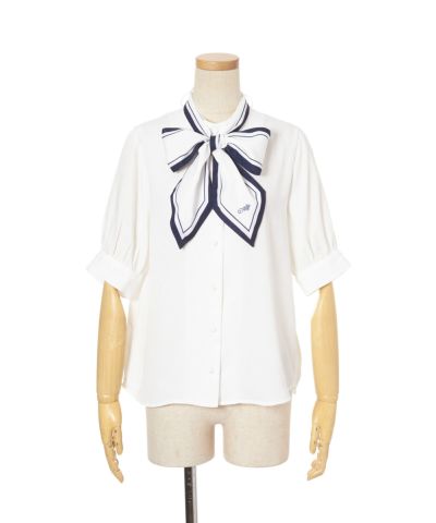 フィント F i.n.t ダブル衿配色タイ付きブラウス （OFF WHITE