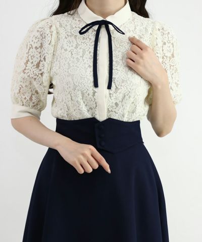 Blouse with total lace ribbon tie/an another angelus [45BF01h015]