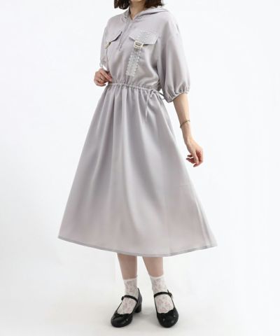 Lace work pocket drawstring dress/F i.n.t [46AE02h026]