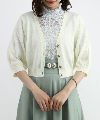 □Antique rose print button sheer knit cardigan/an another angelus [46BJ04j012]