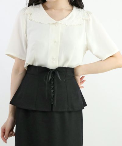 Rose embroidery ladder cutwork collar blouse/an another angelus [46BF02h018]