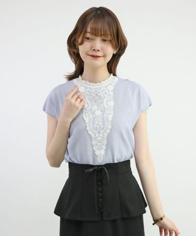 □Lace yoke French sleeve knit pullover/an another angelus [46BJ03g013]
