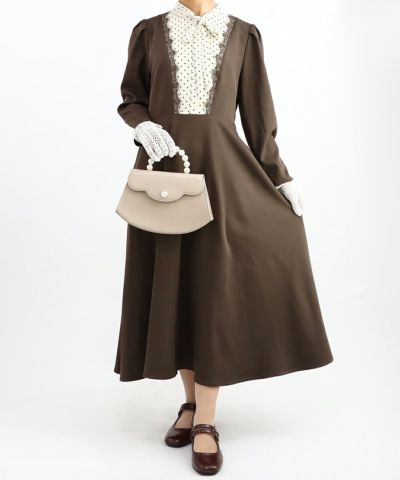 □Dot yoke bowtie dress/an another angelus [47BE02j001]