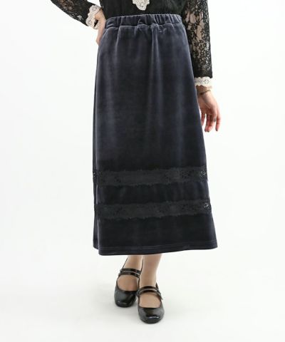 □ Velvet skirt with lace tape / an another angelus Limited [47DG01q001]