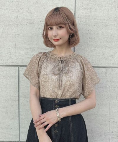 □Sheer shrink off-shoulder top/an another angelus [47BF02g004]