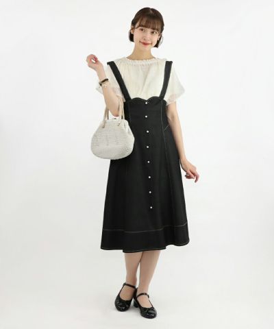 □Pearl button denim-style skirt with suspenders/an another angelus [47BG05p003]