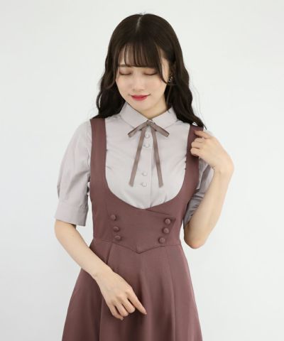 Small collar half sleeve shirt with ribbon tie/F i.n.t [47AF01h007]