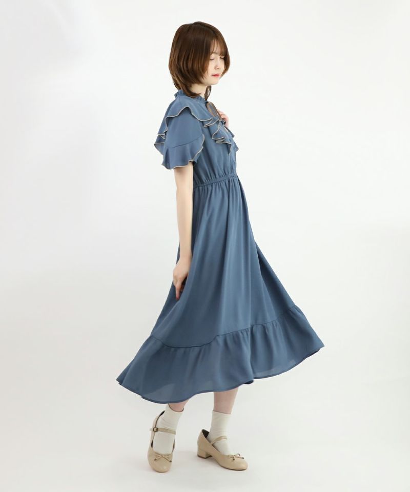 配色メローラッフルフリルロングワンピース/F i.n.t [47AE03h012
