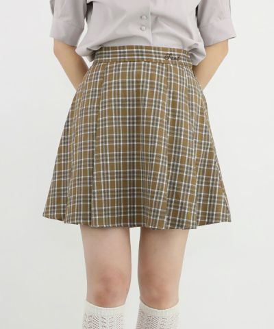 □Side pleated check mini skirt with embroidered logo/F i.n.t [47AG02k005]