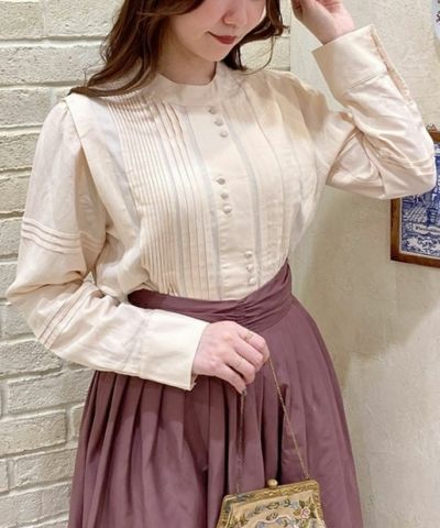 Vintage layout button pintuck blouse/an3 Limited [00DF02j001]