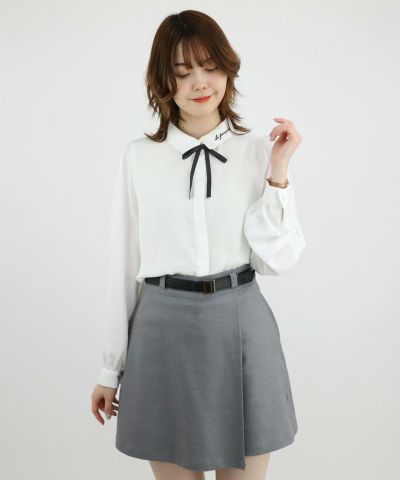 Logo embroidered collar long sleeve blouse with ribbon tie/F i.n.t [47AF02j011]
