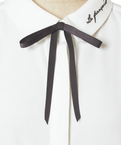 Ribbon tie-up (off white×gray)
